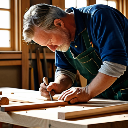 Home 17 전통 목조 건축 - "A charming, fully clothed woodworker meticulously crafting a traditional mortise and tenon joint in...