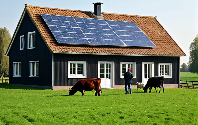 전통주택의 태양광 시스템 - Solar Panels on a Farmhouse**
"A traditional Dutch farmhouse with dark, matte solar panels subtly i...